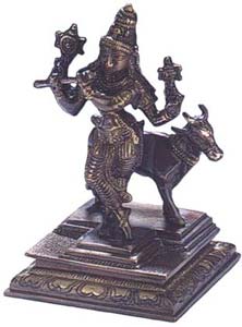 KRISHNA WITH COW AND FLUTE IN HAPPY MOMENTS. AN UNIQUE POSTURE WITH FOUR HANDS.